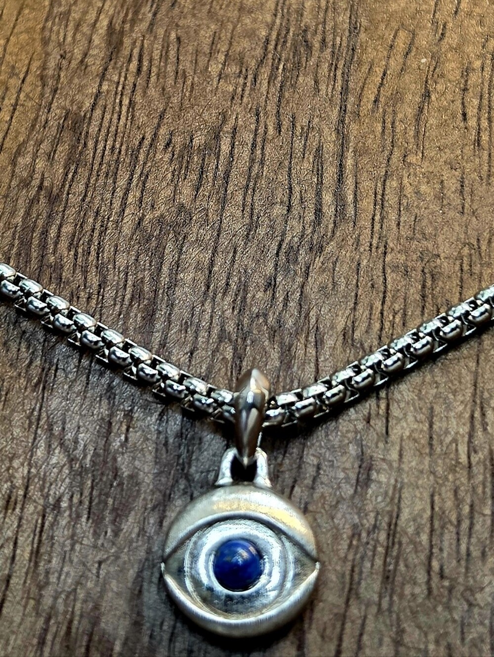 David Yurman Men's Evil Eye Sterling Silver Necklace Lapis Lazuli Pendant Amulet